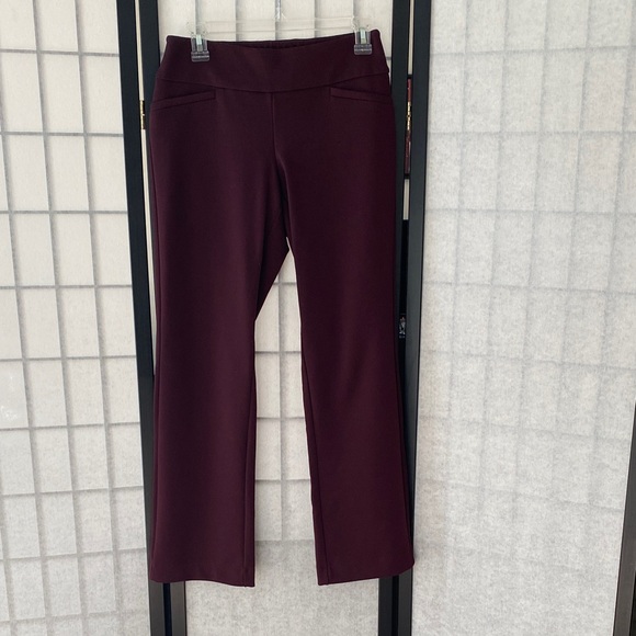 NY&Co Plum / Burgundy High Waisted Straight Leg Whitney Pull-On Pants - Picture 3 of 9